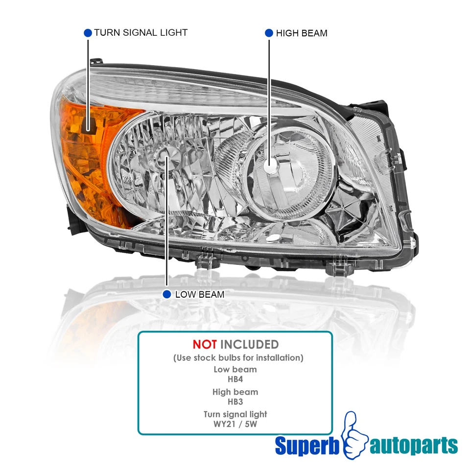 For 2006 2007 2008 Toyota RAV4 Headlights Lamps Replacement Pair Left+Right - Image 4 of 4