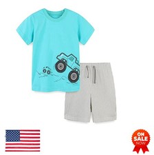 Toddler Boy Shorts Set Cotton Short Sleeve Pull On 2T Casual Summer Outfit