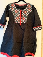Indian Ethnic Wear, Haute Curry, Black/Multi, women  s Tunic XXL