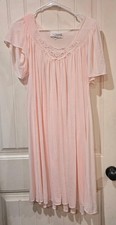 Vintage Miss Elaine Light Pink Sheer 100 Nylon Lace Nightgown Size SMALL