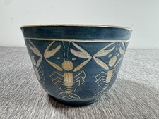 Mid Century Robert L. Morgan Studio Art Pottery Bowl Blue Lobster Vintage Signed