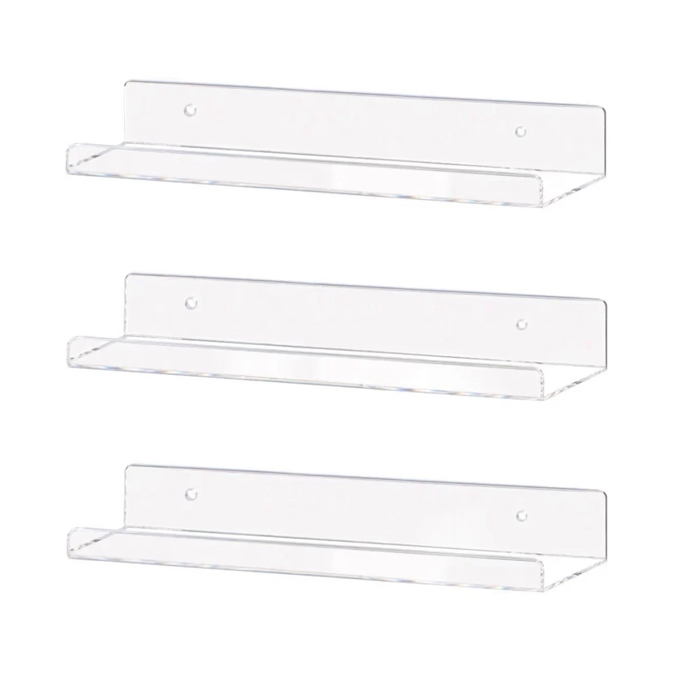 Weiai Acrylic Invisible Wall Shelf Set of 3, Clear, 15x4x2 in, Wall Mounted