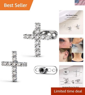 Set of 2 Hypoallergenic 14G Dermal Tops: Sparkling Cross & Heart Design