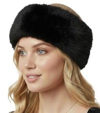 Fuzzy Headbands for Women Fluffy Faux Fur Ear Warmer Head band, Warm Black
