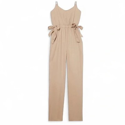 Women's Terea Andrea Pitter NWT Size XL Tan Jumpsuit Snap Close Ties on Sides