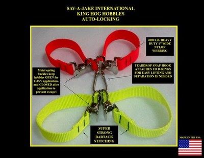 Hog Hobbles Self Locking for Wild Boar/Hog Hunting Orange/Yellow Nylon Webbing