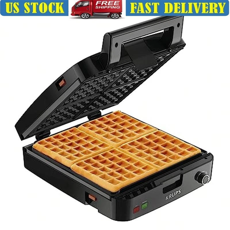 4-Slice Waffle Maker Stainless Steel Nonstick Removable Plates Easy Cleanup New