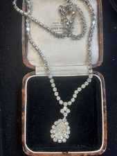Vintage Foil Back Rhinestone Necklace - Pear Drop Pendant - Bridal Gatsby Deco