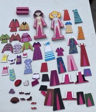Wooden Magnetic Dress Up Dolls Lot 2 Dolls Clothing Pieces Girl Play Set