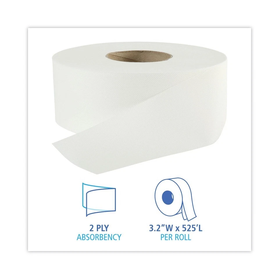 Boardwalk 410320 3.2" x 525' 2 Ply Septic Safe Bathroom Tissue - WHT (12/CT) New - Image 4 of 4