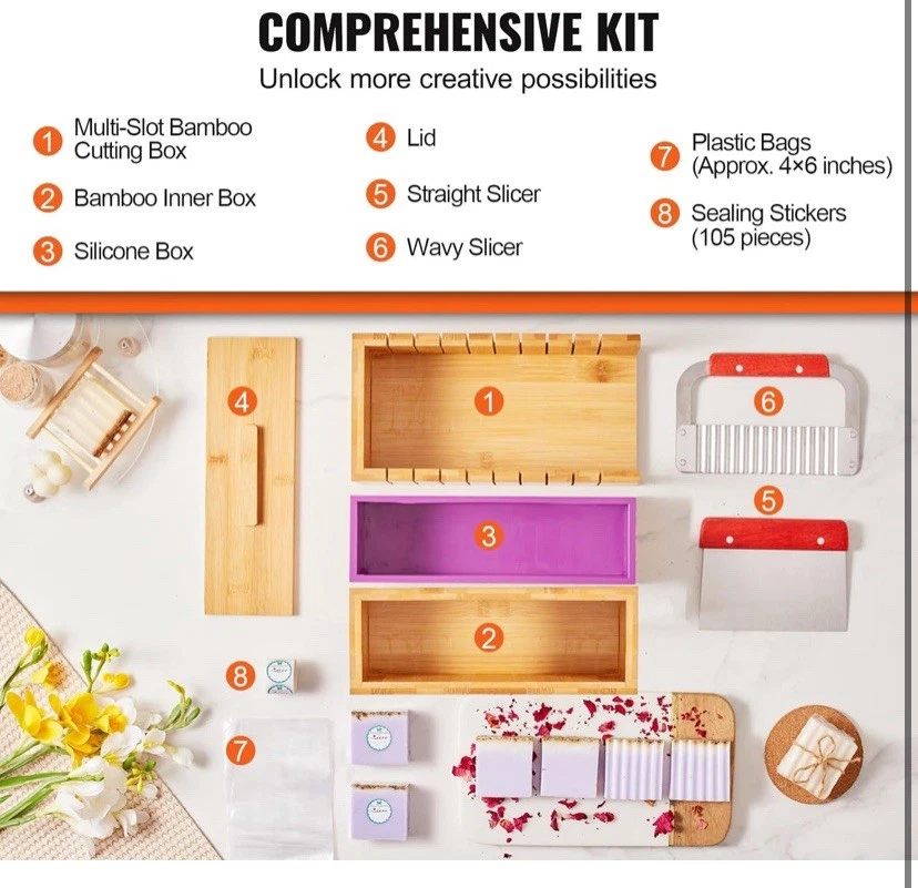 VEVOR Soap Making Tool Kit Bamboo Slicer w/ Silicone Mould DIY Supplies - Image 3 of 4