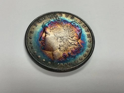 1889 MORGAN SILVER DOLLAR BEAUTIFUL RAINBOW BULLSEYE TONED TONER COLLECTOR COIN