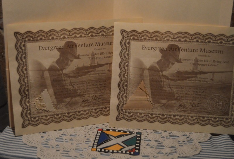 SPRUCE GOOSE FABRC PIECES WITH FLOWN CERTIFICATES~CERTIFIED~HOWARD HUGHES~PILOT
