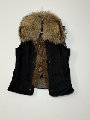 Mackage Genuine Raccoon Fur Detachable Liner Shell Women Large Vest Coat Black
