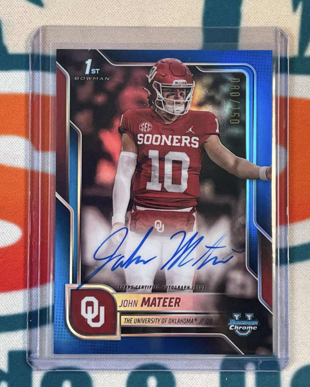 2025 Bowman Chrome U - John Mateer - On Card Auto - True Blue /150 - 1st Bowman