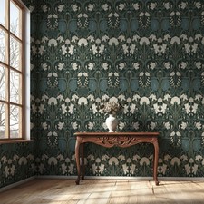 Art Nouveau Botanical Wallpaper Vintage Floral Green William Morris Wall Mural