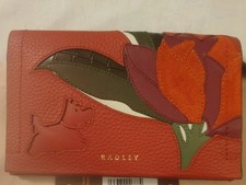 Image of Radley Nature Blooms Medium Bifold Leather Purse In Flame Red, BNWT AND DUSTBAG