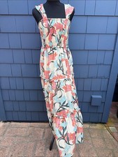 Band of the Free Smocked Floral Tiered Maxi Dress - Coral & Light Blue M