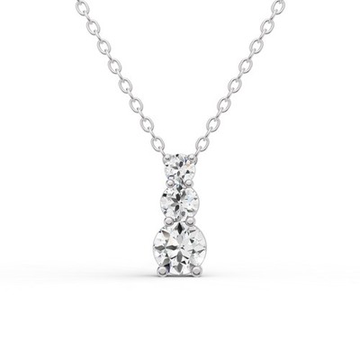 14K White Gold 1.50 Ct Lab Grown Diamond Three Stone Snow Hidden Bail Pendant