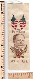1908 WILLIAM HOWARD TAFT for President Candidate Woven Political Ribbon