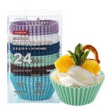 24 Pack Silicone Baking Cups, Reusable Non-Stick Cupcake Liners, Muffin