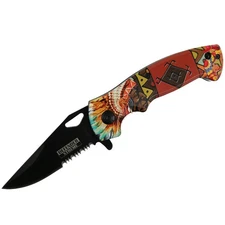 Defender-Xtreme 7.5"" Native American Spring Assisted Folding Knife Tactical Sha