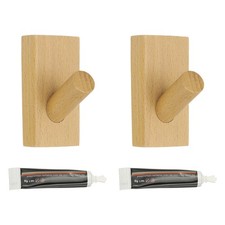 2 Pack Beech Wood Wall Hooks Square Coat Hook Wall Mounted or Self-Adhesive