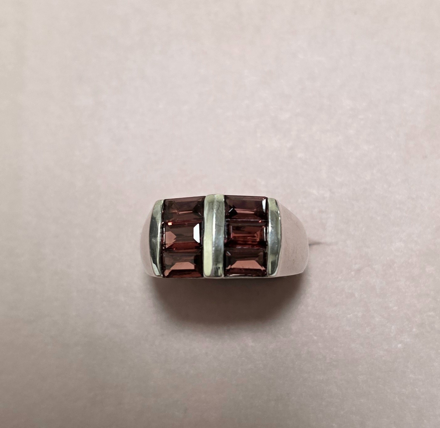 Sterling Silver 925 Garnet Rectangular Baguette M… - image 1