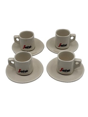 Segafredo Zanetti Espresso Set Of 4 Cups & Saucers ACF Italy Ivory Demitasse
