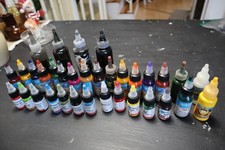 Tattoo kit needles tubes ink transfer paper power supply BIG LOT used