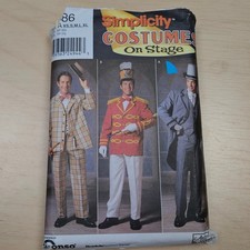 VTG Simplicity Costumes On Stage 9686, mens XS, S, M, L, XL Factory Folded Uncut