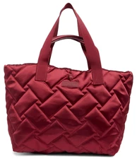 Kurt Geiger London Shopper Quilted Nylon Tote Shoulder Bag Dark Red