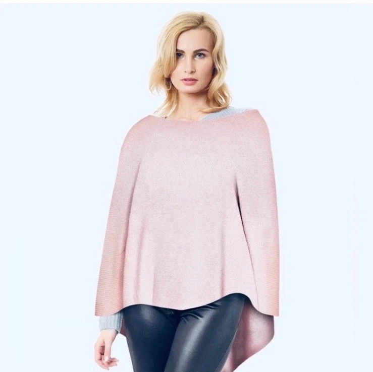 Cashmere Poncho Topper Sweater Women Wrap Light Pink Velanio NWT One Size