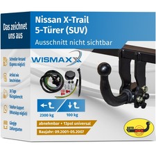 ANHÄNGERKUPPLUNG abnehmbar für Nissan X-Trail 01-07 +13poligig E-Satz ABE