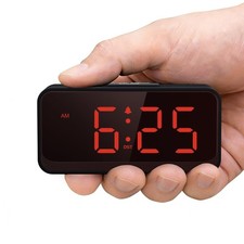 Battery Operated Small Alarm Clock Digital Compact Large Display Red Digits