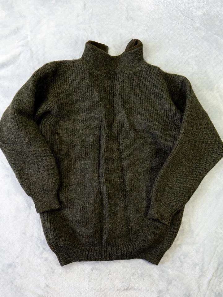 Barbour 1/4 Zip Pullover Khaki Green Men's Large Vintage Made In Scotland Wool - Image 2 of 4