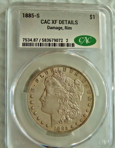 1885 S MORGAN SILVER DOLLAR CACG XF DETAILS