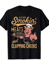 Funny Pig Chef BBQ Meme Shirt Retro Smokin Meat Humor Graphic Tee