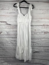 Express Dress Womens XS White Sweetheart Tie Strap Maxi Sundress Pockets Ruched