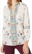 Johnny Was Effortless Paris Blouse White Embroidered Top Sz XL NWT