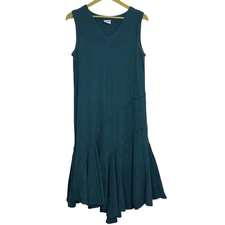 Oh My Gauze Midi Dress Asymmetric Green Cotton S/M Size 1 Lagenlook Fairy Boho