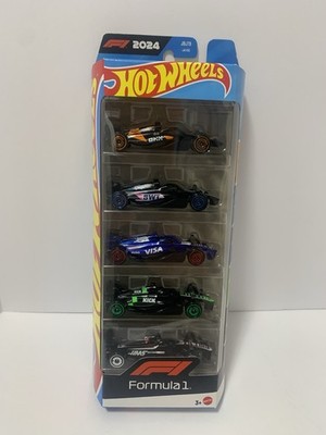 Hot Wheels F1 2024 Set Of 5: McLaren, Alpine, RB Visa, KICK Sauber, and HAAS F1.