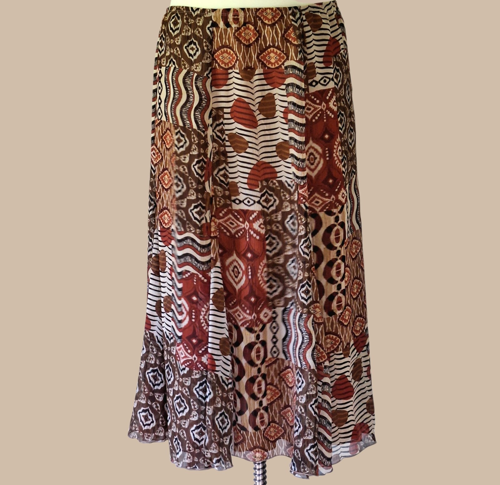 Ruby Road Elastic Waist Long Maxi Skirt Abstract Tribal Boho Earthtones Plus 16