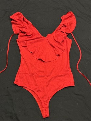 Allie Rose Red Off The Shoulder Womens Bodysuit Size Large A10