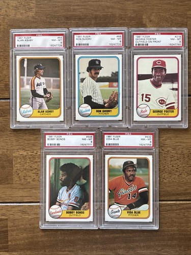 (5) 1981 Fleer MLB Baseball Graded Card Lot PSA 8 High End Bobby Bonds Vida Blue