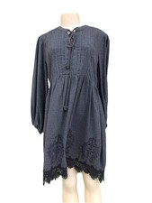 New ZARA Woman Grey Embroidered Above The Knee Dress Long Sleeve Strap Size S