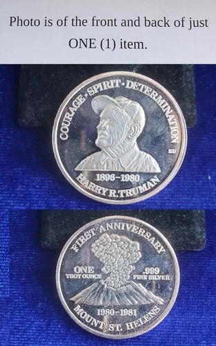 1981 Mt St. Helens Harry Truman 1 Troy Oz .999 Fine Silver Round