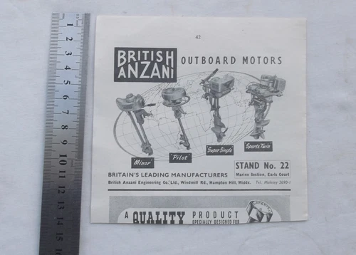  British Anzani Outboard Motor Small Advertisement from a British Show catalogue