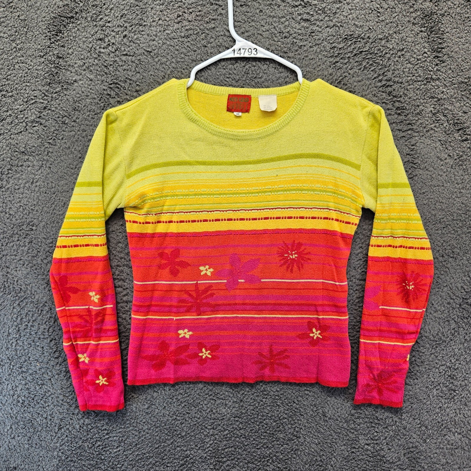 Kenzo Jungle Sweater Women Size 16 Yellow Red Crewneck Knit Tops