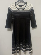 Nine West Women XS Sweater Dress Black & White 3/4 Sleeve Knit Fit Flare Boho